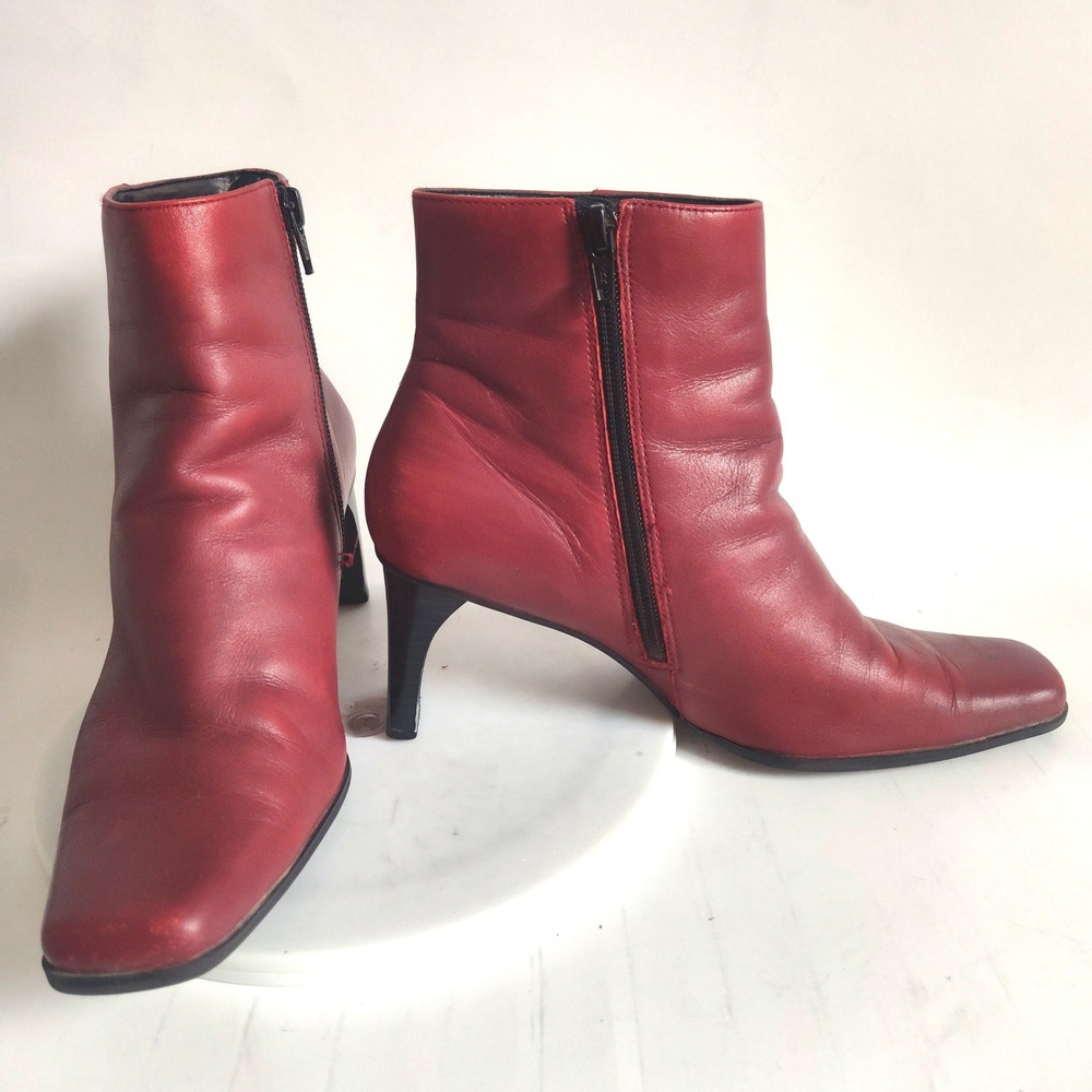 White‎ Mountain Ankle Boots 7 Y2k 90s Booties Leather Red Square Toe Block Heel